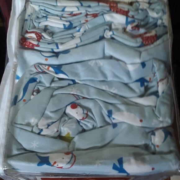 Penguin Polar Bear Queen 100% Cotton Flannel Sheet Set Blue Fits Up To 15" - Picture 3 of 4